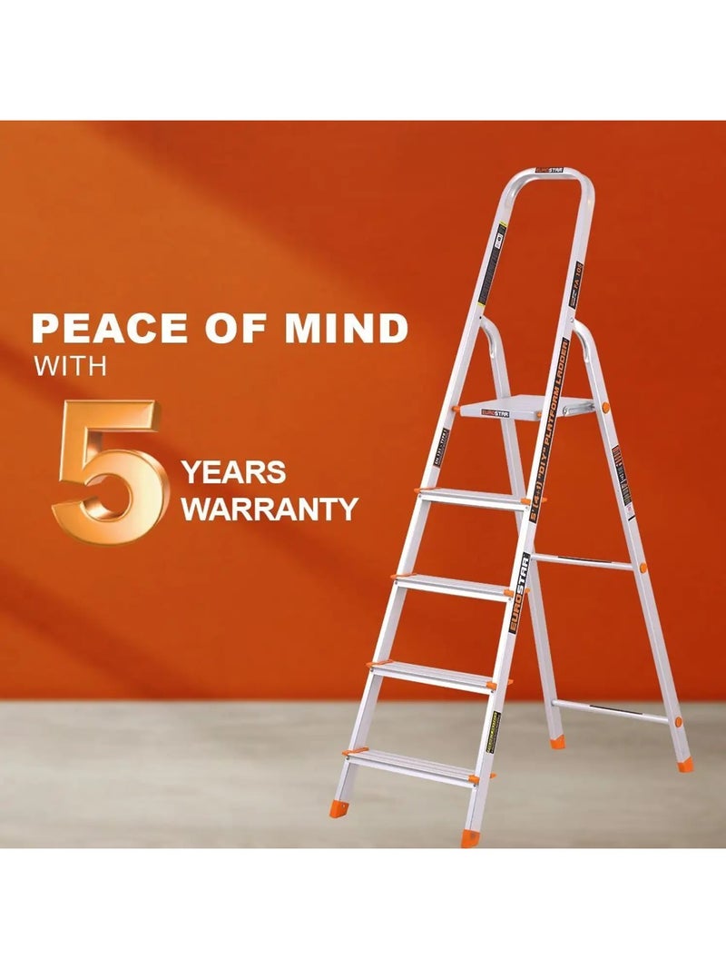 Eurostar Lightweight & Strong 5 Steps ladder for home With Anti Slip Shoes Aluminium Ladder  (With Platform) - Image 5